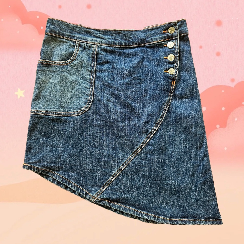 Rock & Republic Denim Asymmetrical Skirt with Button Detail